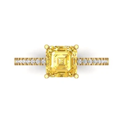 2.7Ct Asscher Cut Natural Citrine Solid Gold Engagement Promise Statement Ring