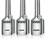Vishine 3Pcs 16ml No Wipe Base Top Coat Set & Blooming Gel, Shine Finish Spreading Marble Effect Long Lasting Soak off UV LED Nail Art Design