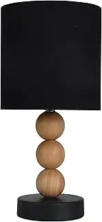 Cara Table Lamp, Black/Timber, E14 Lamp Holder, Cozy and Delightful, Overall 12.2" Height, Natural Timber Ball Base, Perfect for Bedside or Bedroom Decor