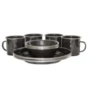 12pc Wildtrak Black Premium Enamel Camping Outdoor Dinner Set Mug/Bowl/Plate