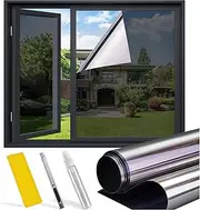 One Way Privacy Window Film (with Tool),Daytime Privacy Mirror Effect,Reflective Mirror Home Window Insulation Film,Self-Adhesive UV Sun Protection,17.5x78.7 in (Deep Black, 44.5X200)