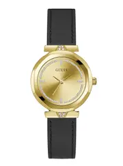 GUESS Women's Gold Rumour Black Leather Watch
