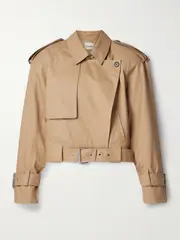 [KHAITE] KHAITE - Hammond Cropped Belted Cotton-blend Twill Trench Coat - Tan - large large Brown
