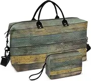 [ZRYSMY] Retro Wooden Texture Duffel Bag for Traveling, Travel Bag Gym Bag, with Multiple Interior Pockets Shoulder Weekender Bag for Women Men with Toiletry Bag 20.5L x 1.9W x 13.8H, Multi-Colored, one