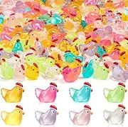 64PCS Luminous Mini Chicken Figurines Resin Miniature Animals, 8 Colors Tiny Chickens Miniature Glow in The Dark for Dollhouse, Micro Landscape, DIY, Home Outdoor Party Decor