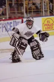 Goaltender Kelly Hrudey Los Angeles Kings crouches in wait in the - Old Photo