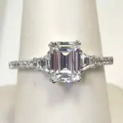 Art Deco Style Lab-Created Diamond Emerald Cut Wedding Ring 14K White Gold FN