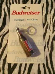 New! Vintage Miniature Budweiser Beer Bottle Shaped Flashlight Keychain Keyring