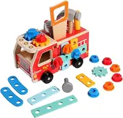 kokiya Kids Wooden Truck Tool Set Developmental Construction Toys Educational Building Toy for Kids 2 3 4 5 6 Year Old Gift