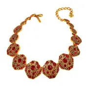 Oscar de la Renta Geometric Mosaic Necklace with Ruby Austrian Crystals, 17"