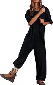 [JOFOW] Women's Causal Jumpsuits Tee Stretchy Short Sleeve V Neck Harem Overalls With New Years Eve Outfits Women Jumpsuit