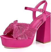 [KHPAERMEI] Bow Knot Platform Heels for Women Fashion Open Toe Chunky Heeled Sandals Ankle Strap Wedding Party Dress High Heels