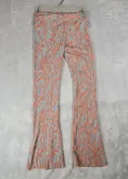 Zara Jacquard Pants Womens Small Blue Orange Printed Split Leg Seam Stretch