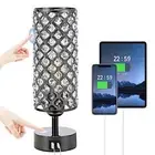 Crystal Table Lamp Crystal Lamp with USB C+A Ports, 3 Way USB-C+A Ports Black
