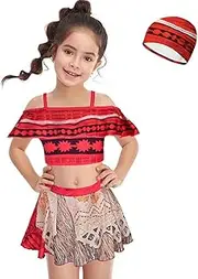 [Big Eyes Fish] Girls Princess Swimsuit Adventure Outfit with Swim Cap, 3-10 Years
