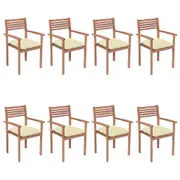 Stackable Garden Chairs with Cushions 8 pcs Solid Teak Wood vidaXL