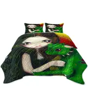 Fantasy Art Girl and Baby Green Dragon Coverlet