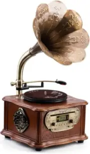 HOFEINZ Wooden Gramophone Record Player Bluetooth 4.2 USB FM Radio 33/45 RPM