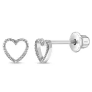 Tiny Open Heart 4mm Baby / Toddler / Kids Earrings Screw Back - Sterling Silver