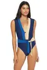 Kenneth Cole New York M L XL Colorblock Belted Plunge One Piece Swimsuit $139