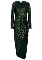 Jonathan Simkhai Emersyn Ruched Sequin Midi Dress - Dark Green - 6 (UK10 / S) 6 (UK10 / S)
