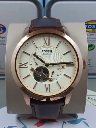 FOSSIL Townsman Automatic 小鏤空錶盤 深棕色皮革錶帶 男士 自動機械錶 ME3105