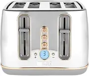 [HADEN] Dorchester Chrome Toaster 4 Slice - Digital Browning Controls - Modern LCD Display - Cancel/Defrost/Reheat Settings - 1900-2300W Digital 4 Slice Toaster