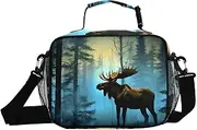Moose Blue Forest Insulated Lunch Box for Women Men - Ideal for Work, Picnics - Includes Adjustable Shoulder Strap