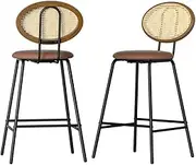 Artiss Bar Stools, PU Leather Stool Set of 2 Kitchen Counter Barstools Dining Chair Chairs with Solid Steel Frame, in 66cm Seat Height Floor for Home Dining Room Cafe Outdoor Indoor Brown