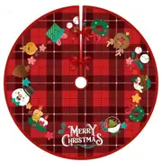 Red Gingham Christmas Fabric Tree Skirt - Merry Christmas Wreath