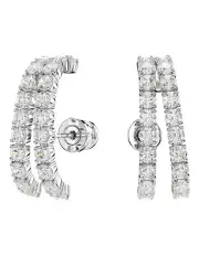 [Swarovski] Round Cut Rhodium Plated Matrix Ear Cuffs in White