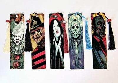 Classic Horror Metal Bookmarks with Tassle & Bead 1.5x6" Set #1