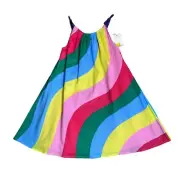 Mini Boden NWT Woven Shift Dress Rainbow Striped Sleeveless 6-7 Youth NEW