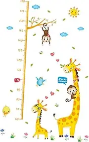 HOMOBABE Height Chart Wall Sticker Removable Growth Measurement Decal with Cartoon Characters for Nursery Bedroom Bathroom Wall Decoration Fun Practical Wall Art
