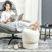 HOMCOM Round Ottoman Foot Stool with Fabric Upholstered Seat, Cream White