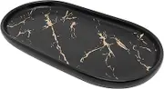 Ceramic Bathroom Tray, 8" Gold Artistic Texture Decorative Vanity Dish for Toiletries, Jewelry, Perfume, Home Countertops Decor (Black)