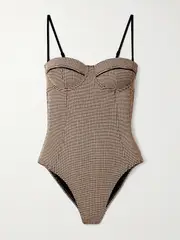 [STAUD] STAUD - Maeve Checked Piqué Underwired Swimsuit - Beige - medium medium Neutrals