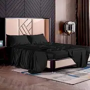 THXSILK Silk Sheet Set 4 Pcs, 19 Momme Silk Bed Sheets, Luxury Bedding Sets -Ultra Soft, Hypoallergenic, Durable-100% Top Grade Mulberry Silk (Queen, Black)