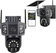 Solar Security Cameras Wireless Outdoor, 4K Battery Powered PTZ WiFi 8MP Security Camera, PIR Motion Detection & 360° Panoramic View, Dual Lens