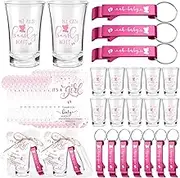 50 Sets Baby Shower Favor for Guests Acrylic Shot Glasses with Bottle Opener Keychains Thank You Tags and Bags Gender Reveal Party Favors for Guest Baby Shower Return Gift(Bear Girl)