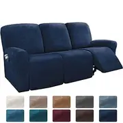 3 Seaters Sectional Recliner Covers Slipcover 1 Set of 8 Pieces Microfiber Stretch High Elastic Burgundy Red High Quality Velvet Sofa Cover for 3 Seats Cushion