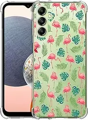 [GlamCase] Clear Case for Samsung Galaxy A14 5G / 4G - Flamingo Tropical Leaf Pattern printed Durable Clear ShockProof Protective Back Phone Case/Cover for Samsung A14 5G / 4G