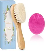 MolYuan 2PCS Baby Hair Brush, Goat Bristles Brush and Rose Red Baby Silicone Brush Set for Cradle Cap Wood Bristle Brush for Newborns and Toddlers