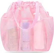 famichan Mesh Shower Caddy Portable with Drawstring, Dorm Room Essentials for College Students Girls, Large Shower Bag for Camping,Swimming,Gym,Travel,Bathroom - Pink