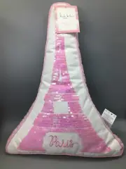 Nicole Miller Paris Pink Sequins Eiffel Tower Decor Pillow Embroidered Girls 21"