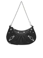 Balenciaga Le Cagole Mini Purse With Chain Crocodile Embossed Rhinestones In Black