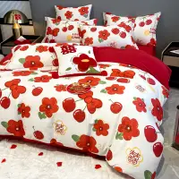 在飛比找蝦皮商城精選優惠-甜蜜婚禮喜慶數碼印花紅色花朵床包組 超柔水洗棉床包四件組 雙