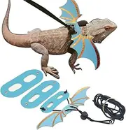3 Size Pack Bearded Dragon Leash and Harness Set, Bearded Dragon Harness, Soft Leather Detachable Adjustable Reptile Lizard Wing Leash (Blue)