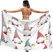 [RPLIFE] Cute Christmas Gnomes White Bikini Cover Up Sarong, Summer Pool Sarong Wraps Women, Large, Cute Christmas Gnomes White, Large
