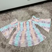 Torrid Women Multicolor Tie Dye Smocked Cold Shoulder Flutter Long Sleeve Top 5X